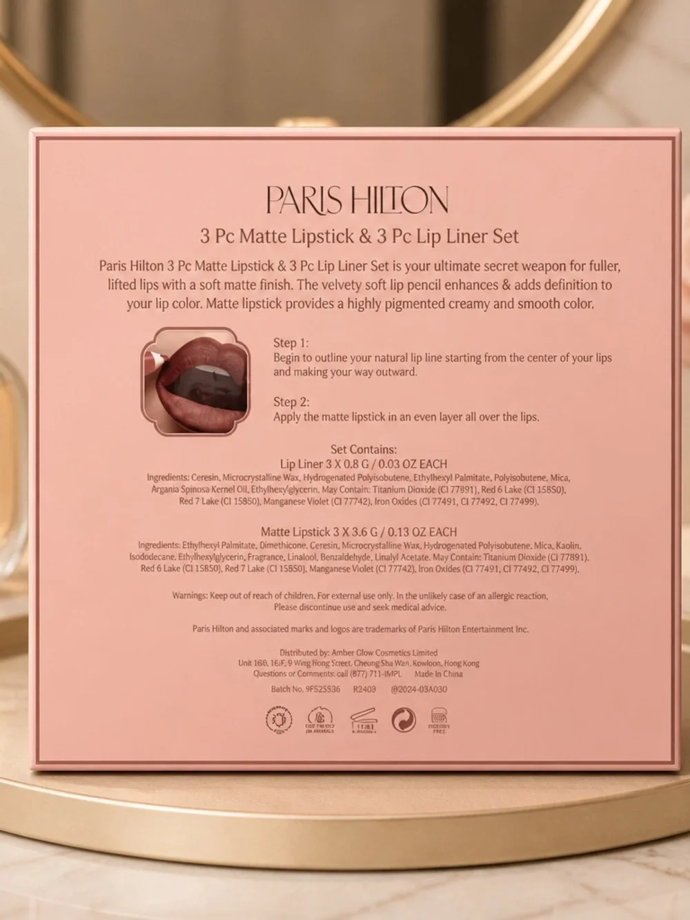 Paris Hilton Pout Perfection Lipstick & Lip Liner Set 6 Pc New Sealed